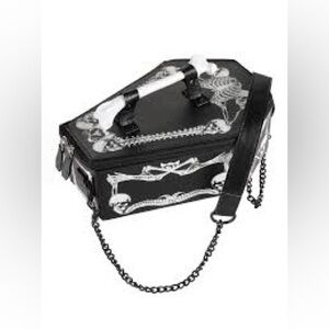 Kreepsville Black Coffin-Shaped Handbag with Skeleton Design